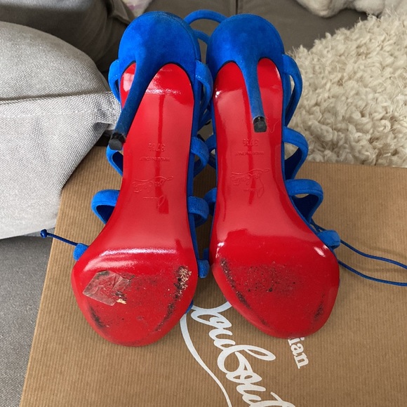 Christian Louboutin Amazoulo 100 Blue Suede Lace-Up Heel sz 37.5 $1500.00 - Picture 11 of 13